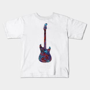 Blue on Red Flame Guitar Silhouette Kids T-Shirt